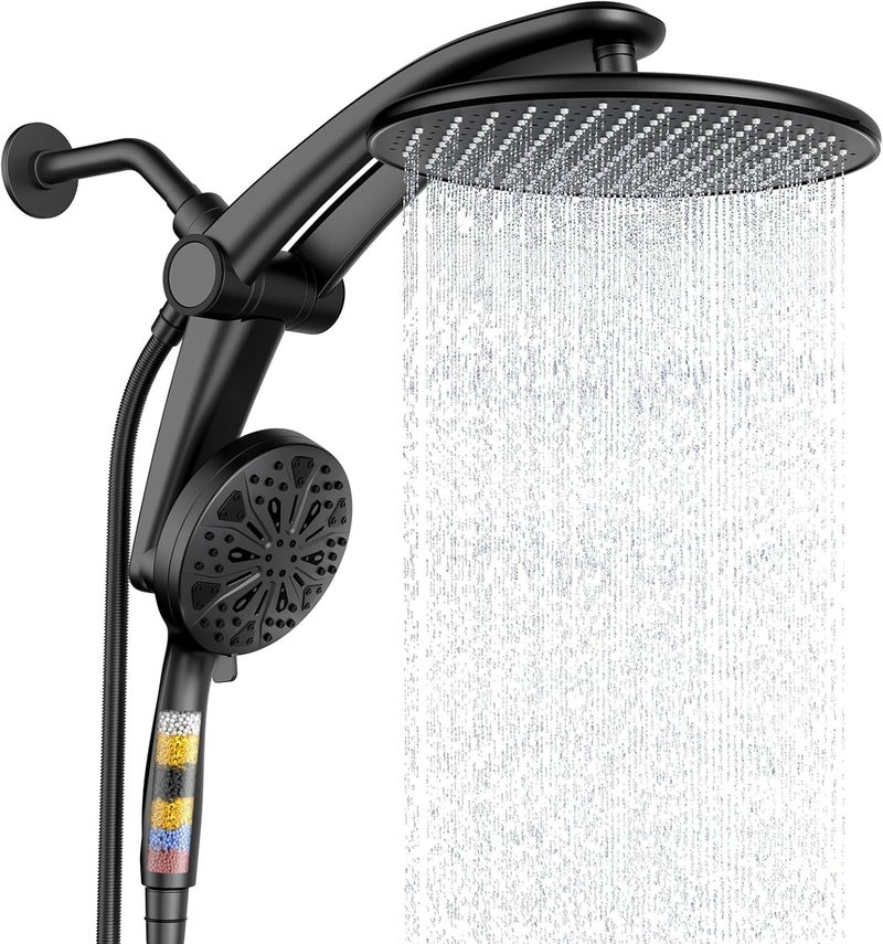 Razime Shower Head with filtered Handheld High Pressure daul Shower Heads with Handheld Spray Combo and 10 Sprays Handheld Shower Head Detachable Shower head Built-in Magnetic Docking and Power Jets Black - Image 1